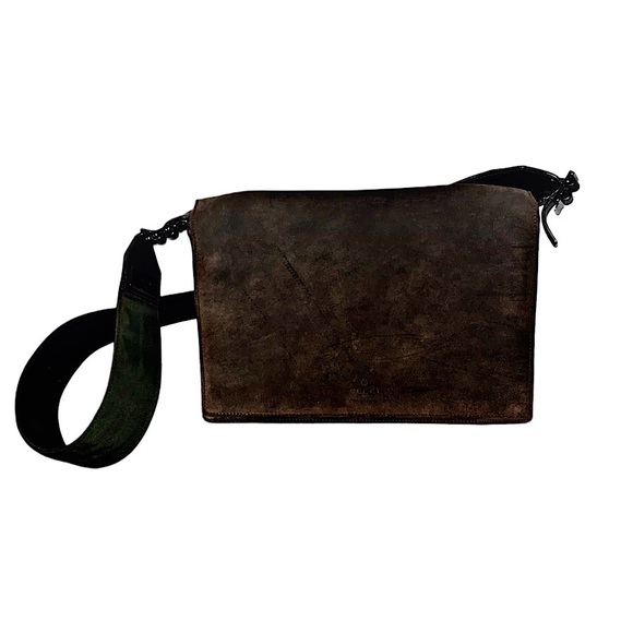 Authentic Gucci 98 AW Tom Ford Brown Suede Nylon Strap Crossbody Bag - Picture 1 of 12